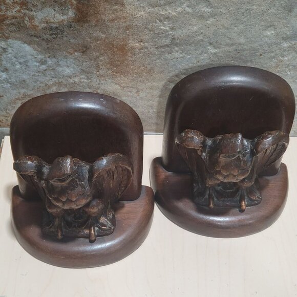 Vintage Pair Wooden Bald Eagle Bookends - Picture 3 of 12